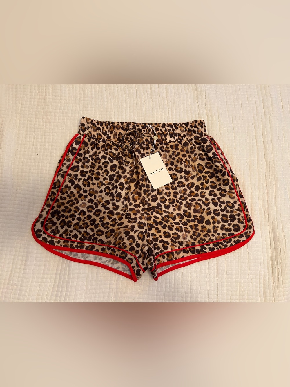 NWT entro Leopard Print Athletic Shorts with Red Piping